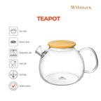 Wilmax Teekanne 1500 ml mit Federfilter und Bambusdeckel Transparent aus Thermoglas