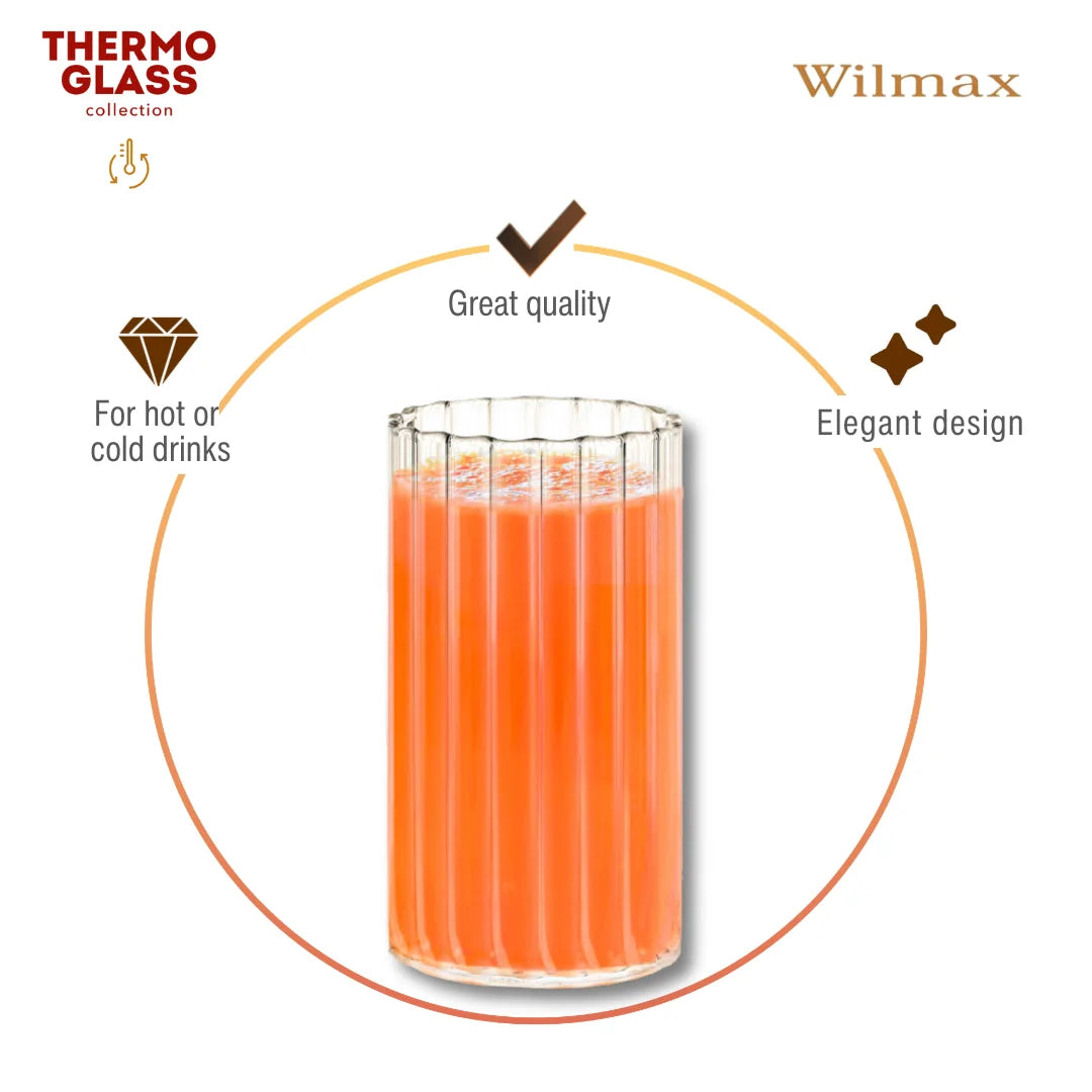 Wilmax Geriffeltes Glas 250 ml 6er-Set Transparent aus Borosilikatglas