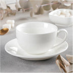 Wilmax Tasse mit Untertasse 400 ml 6er-Set Weiß aus Porzellan