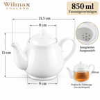 Wilmax Kaffee- und Teekanne mit integriertem Ausgusssieb 850 ml Weiß aus Porzellan