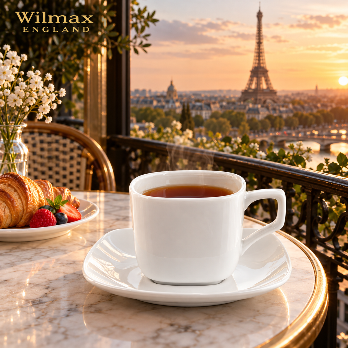 Wilmax Tasse mit Untertasse 200 ml Weiß aus Porzellan