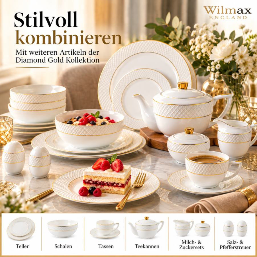 Wilmax Serviettenhalter Weiß mit Golddekor aus Porzellan