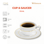 Wilmax Cappuccinotasse mit Untertasse 170 ml Weiß Goldrand Porzellan 6er Set WL-880102402/AB6