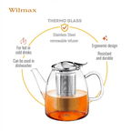 Wilmax Teekanne 600 ml Borosilikatglas Edelstahlfilter WL-888807/A
