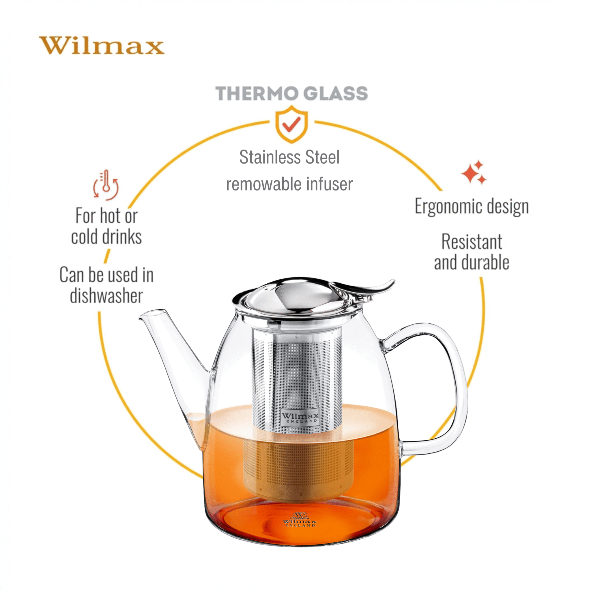 Wilmax Teekanne 600 ml Borosilikatglas Edelstahlfilter WL-888807/A