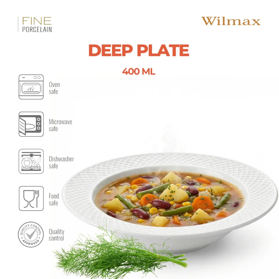 Wilmax Tiefer Teller 22,5 cm 6er-Set Weiß aus Porzellan