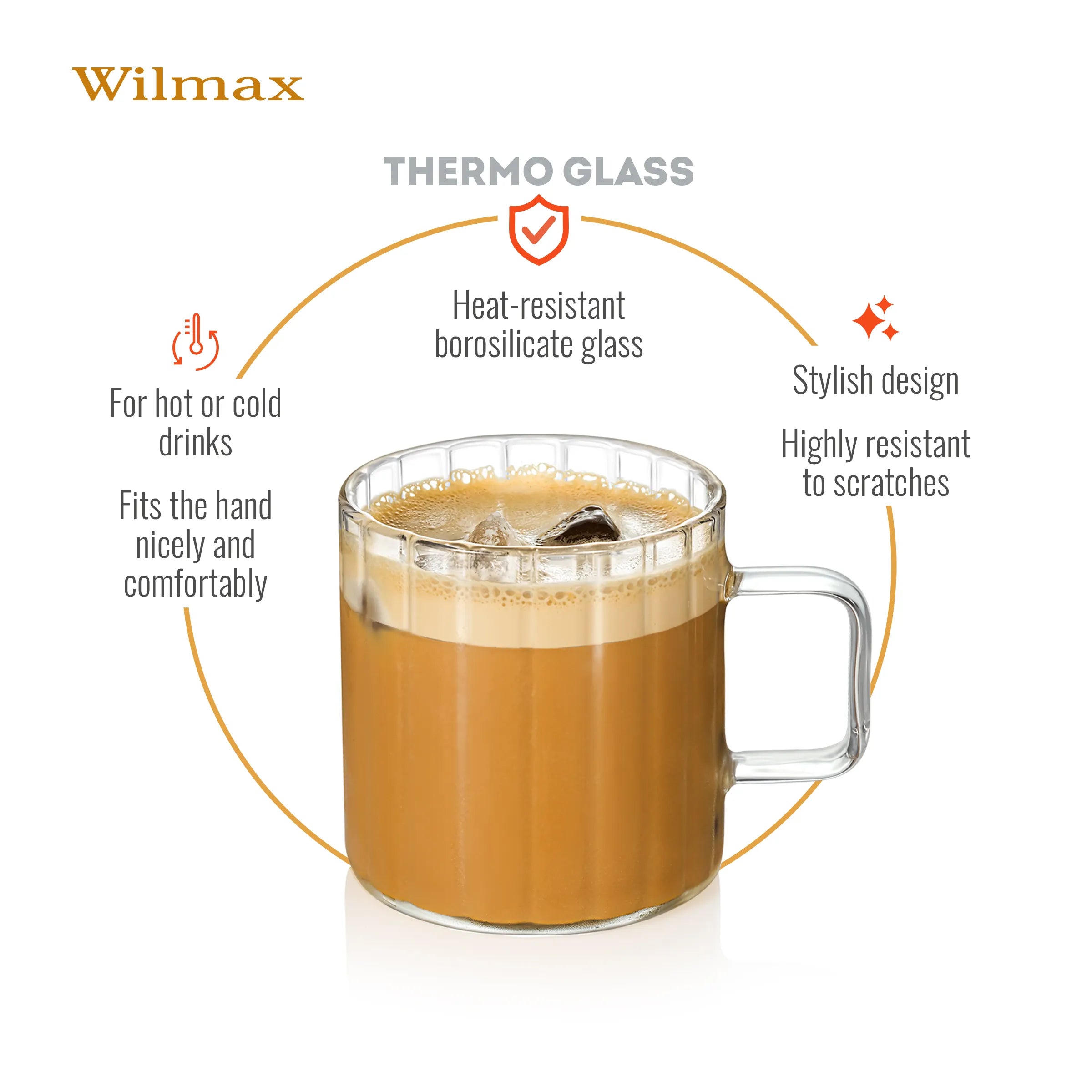 Wilmax Hitzebeständiger Glasbecher mit Henkel 400 ml 6er-Set aus Glas