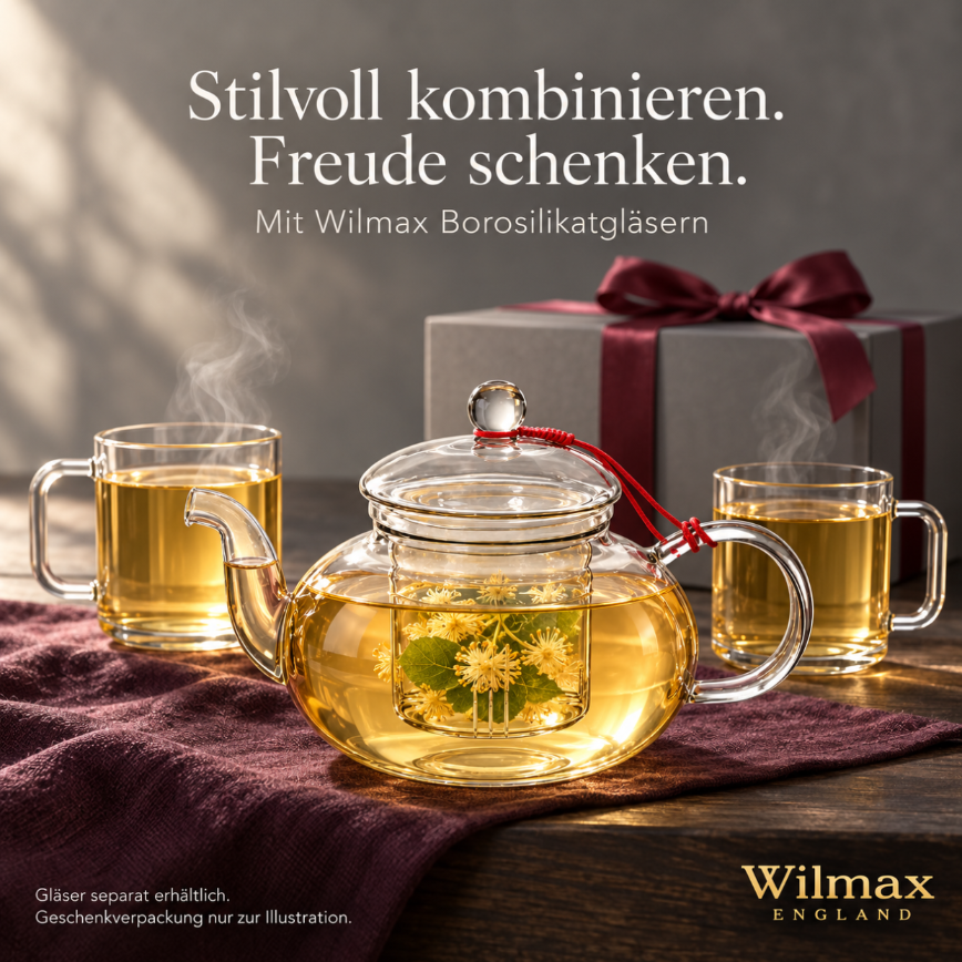 Wilmax Teekanne 1200 ml mit Glasfilter Transparent aus Thermoglas