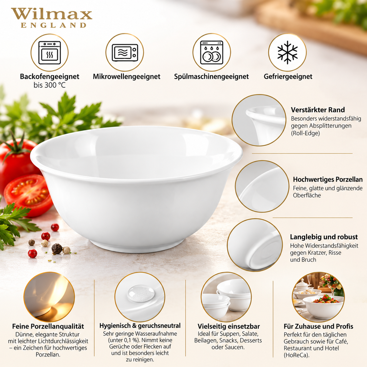 Wilmax Schale 300 ml 11,5 cm Weiß aus Porzellan