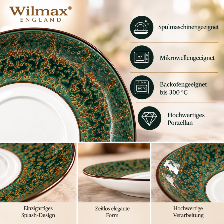 Wilmax Mehrzweck-Untertasse Ø 16 cm Grün aus Porzellan