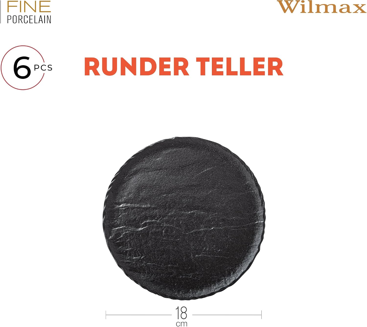 Wilmax Teller 18 cm 6er-Set Schwarz aus Porzellan