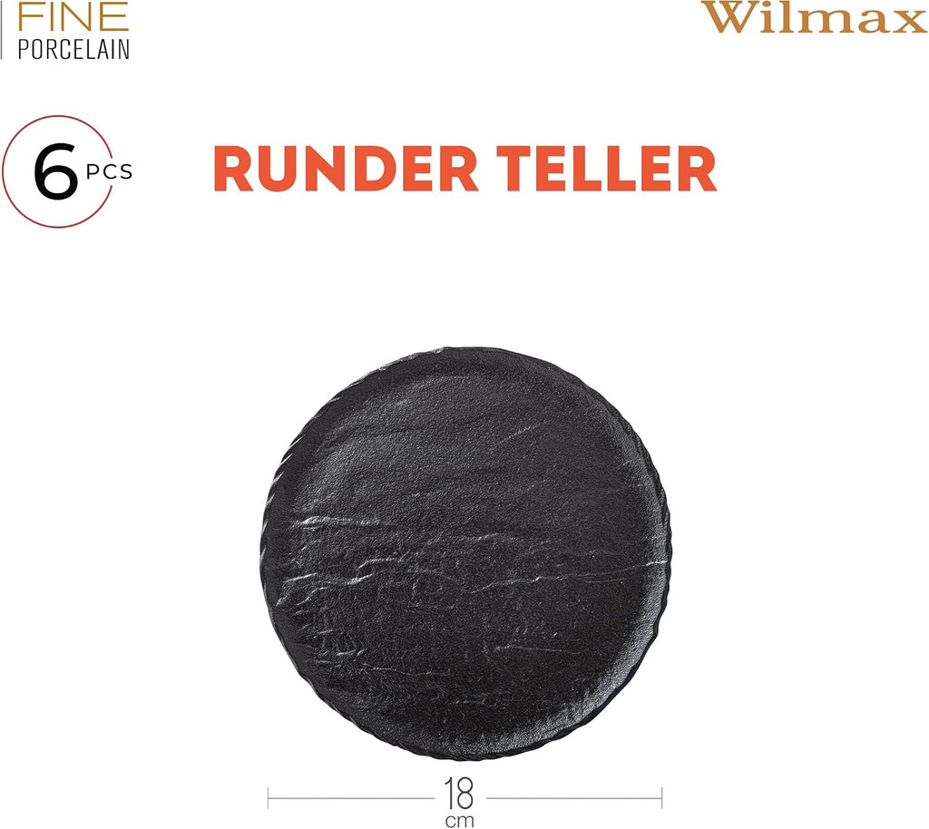 Wilmax Teller 18 cm 6er-Set Schwarz aus Porzellan
