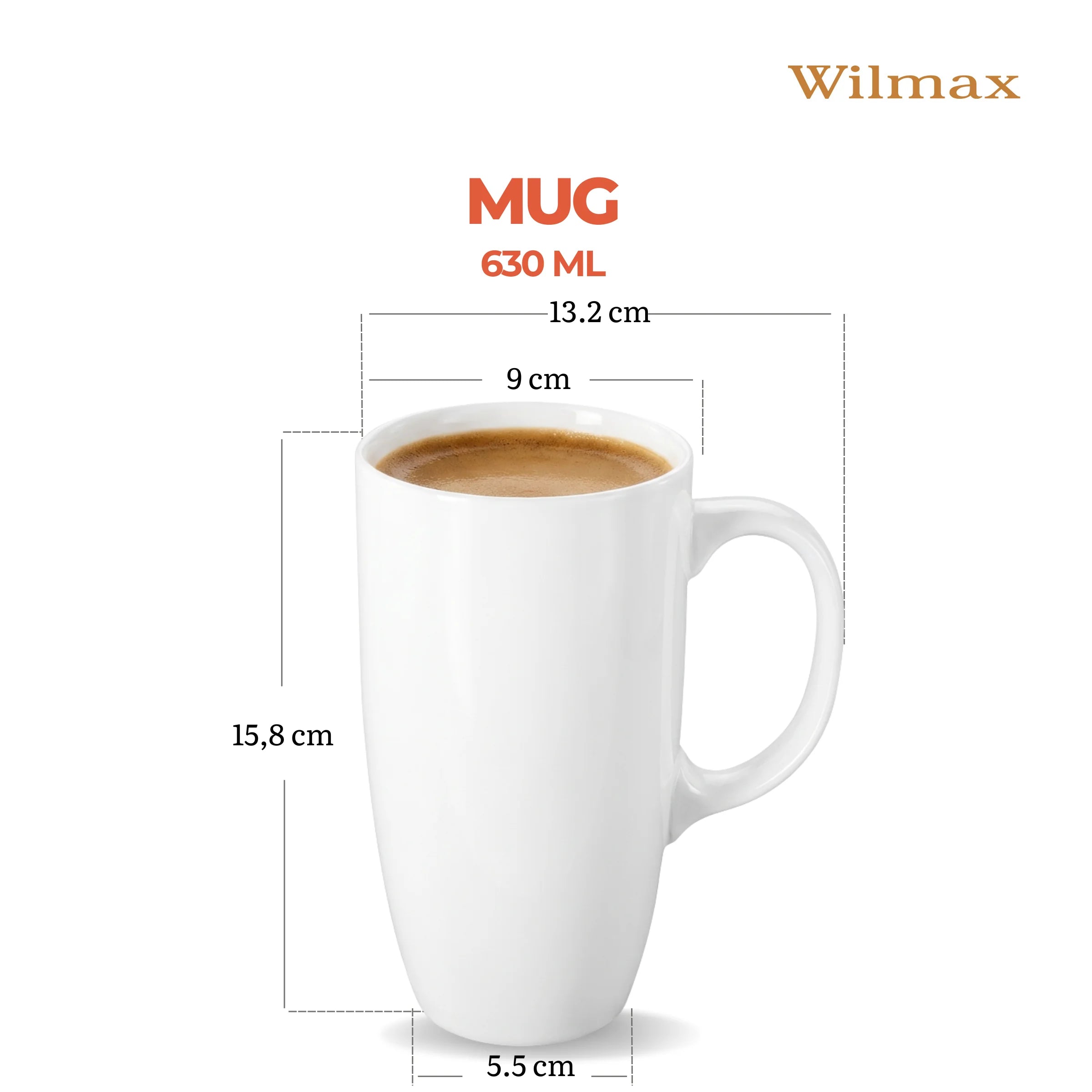 Wilmax Becher 630 ml Weiß aus Porzellan