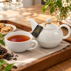 Wilmax Teekannen- und Tassen-Set 375 ml / 240 ml Weiß aus Porzellan