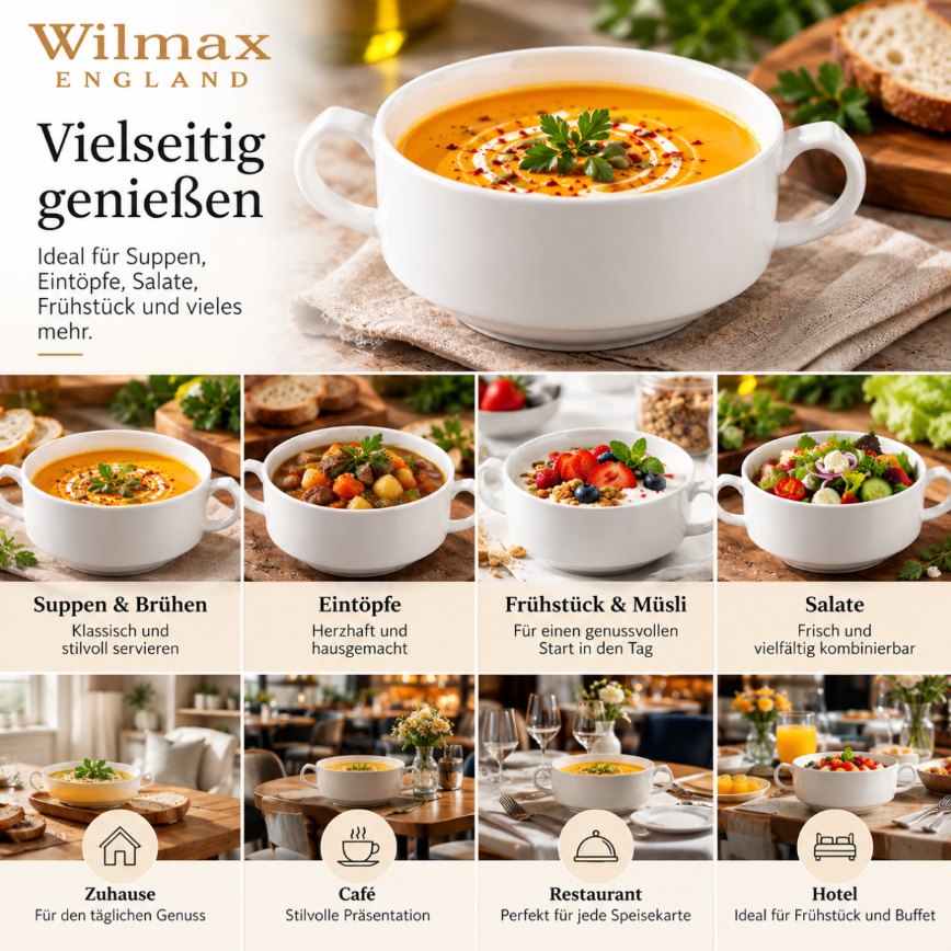 Wilmax Suppentasse 350 ml 4er-Set Weiß aus Porzellan
