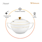 Wilmax Suppenterrine mit Deckel 2800 ml Weiß mit Golddekor aus Porzellan