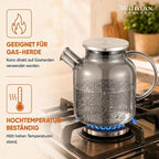 Wilmax Teekanne 1600 ml mit Federfilter und mit Edelstahldeckel Rauchgrau aus Thermoglas