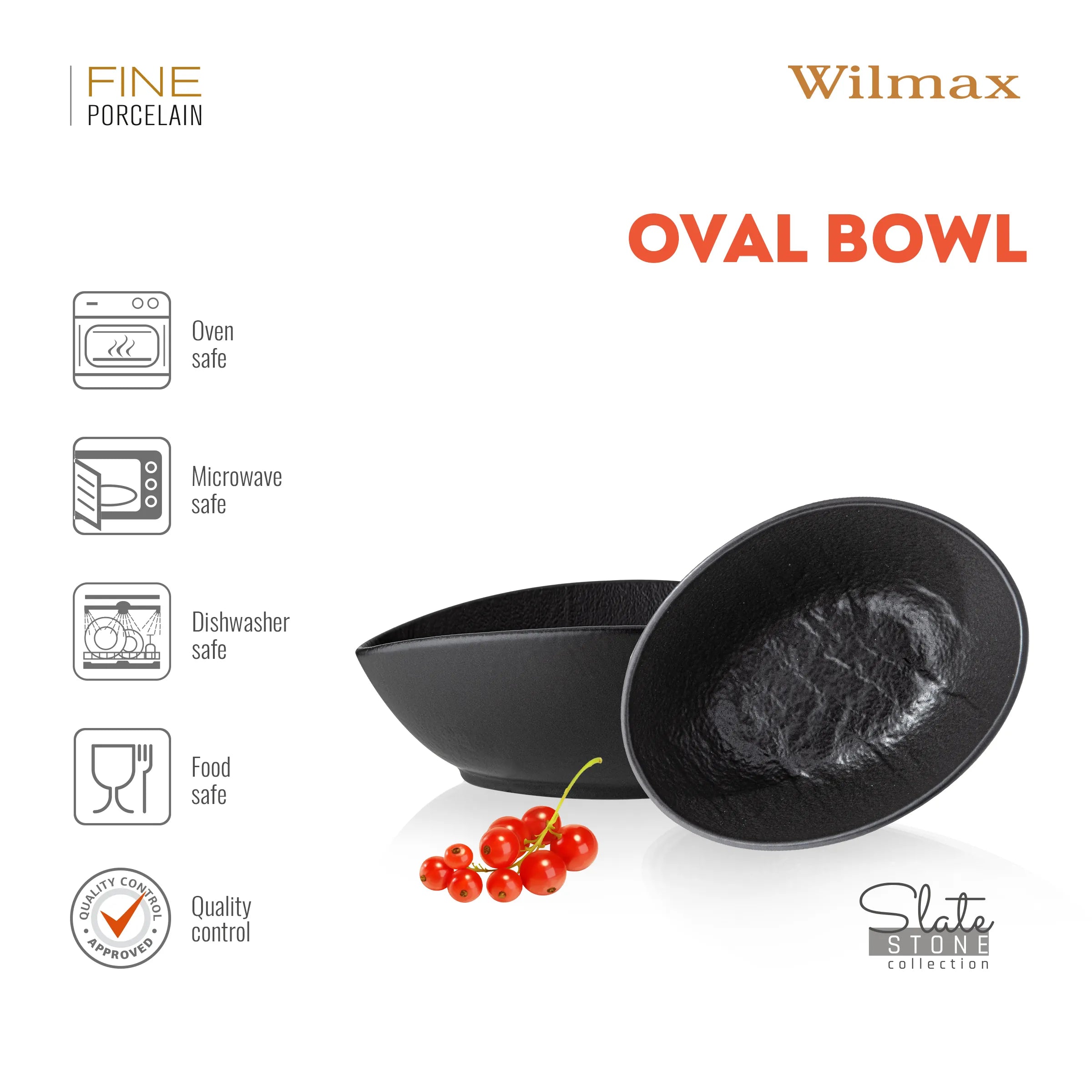 Wilmax Ovale Schale 13 × 10 × 6 cm Schwarz aus Porzellan