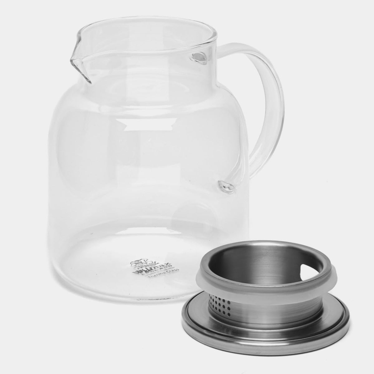 Wilmax Krug 1000 ml mit Edelstahldeckel und Filter Transparent aus Thermoglas