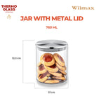 Wilmax Vorratsglas 760 ml mit Edelstahldeckel Transparent