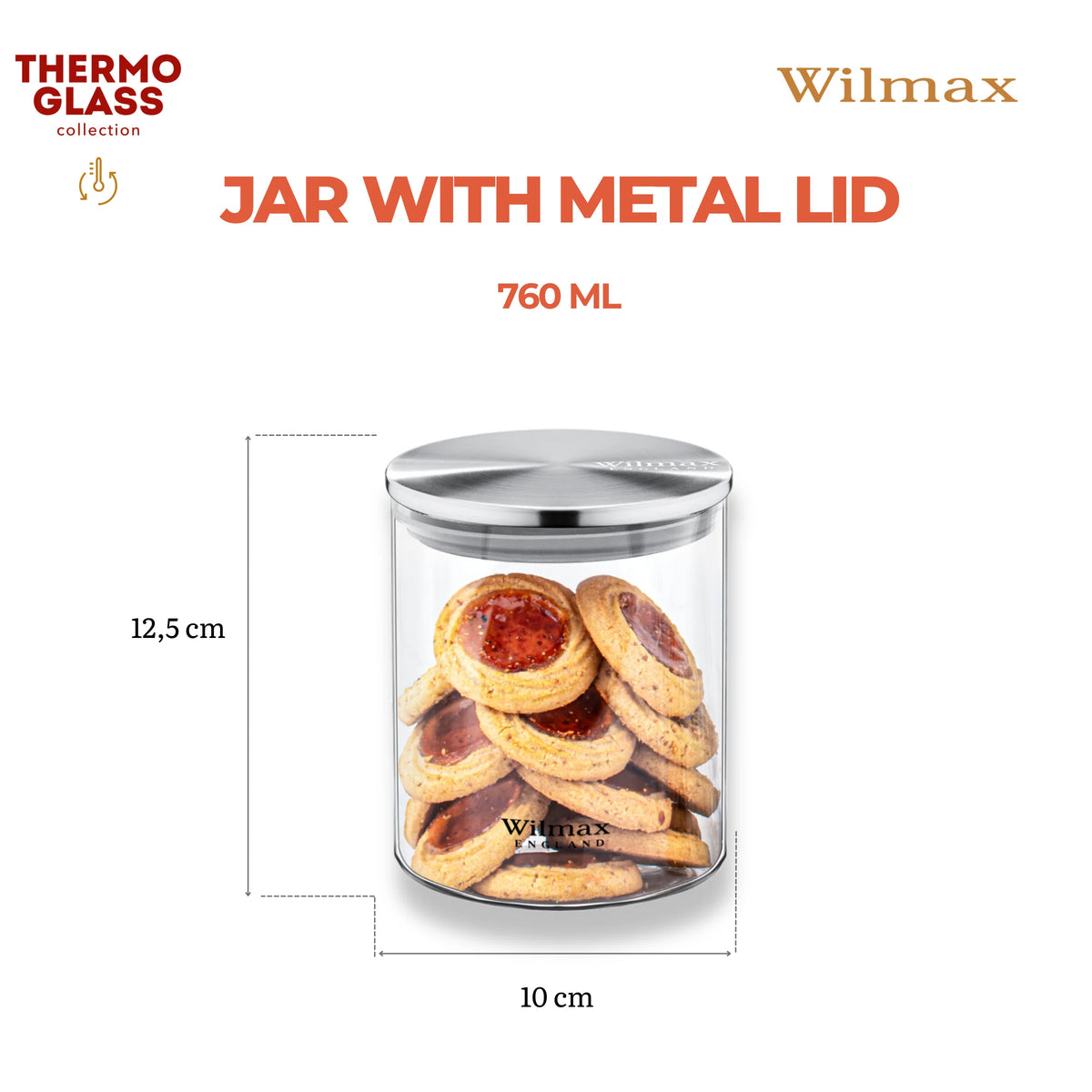 Wilmax Vorratsglas 760 ml mit Edelstahldeckel Transparent