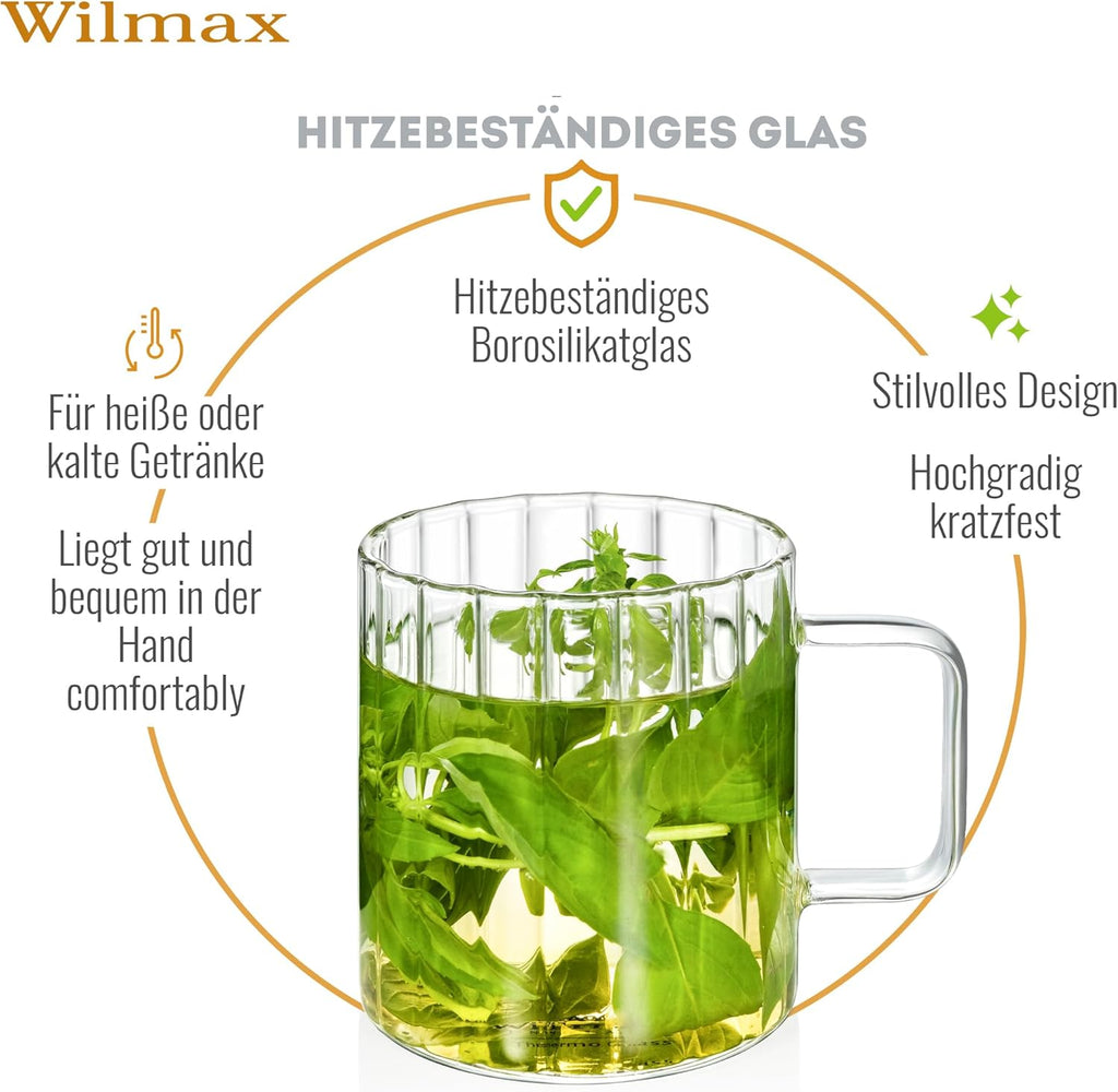 Wilmax Hitzebeständige Glastasse mit Henkel 250 ml 6er-Set aus Glas
