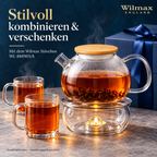 Wilmax Teekanne 1500 ml mit Federfilter und Bambusdeckel Transparent aus Thermoglas