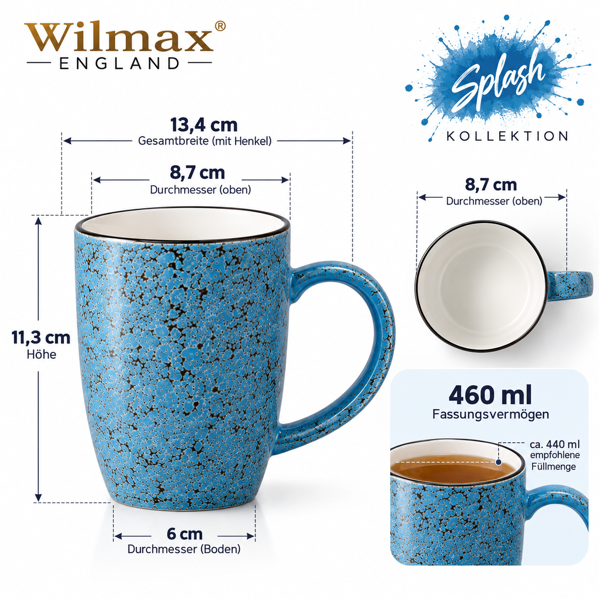 Wilmax Becher 460 ml Blau aus Porzellan