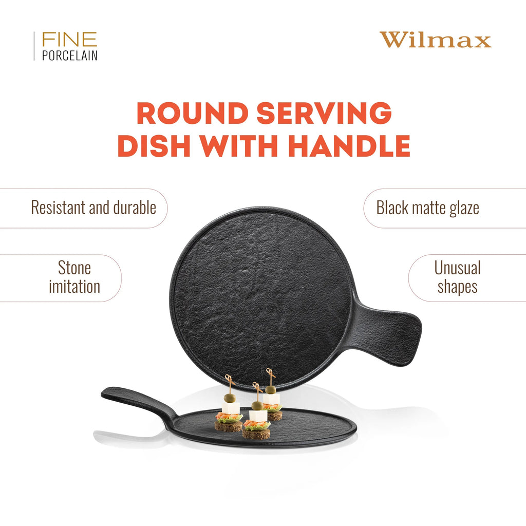 Wilmax Runde Servierplatte mit Griff 30,5 × 21,5 cm Schwarz aus Porzellan