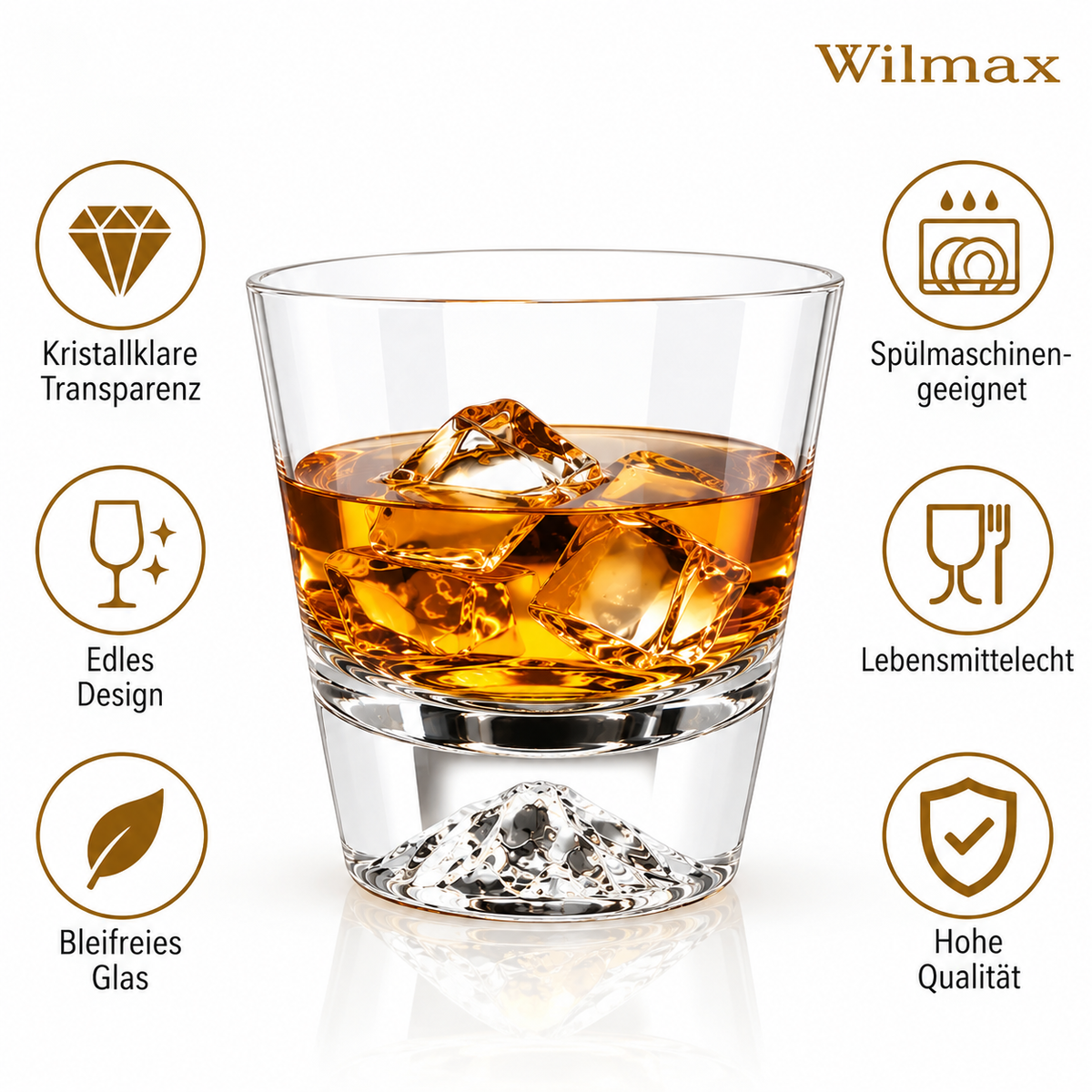 Wilmax Whiskyglas 250 ml 2er-Set Transparent aus Wilmax Crystalline-Serie