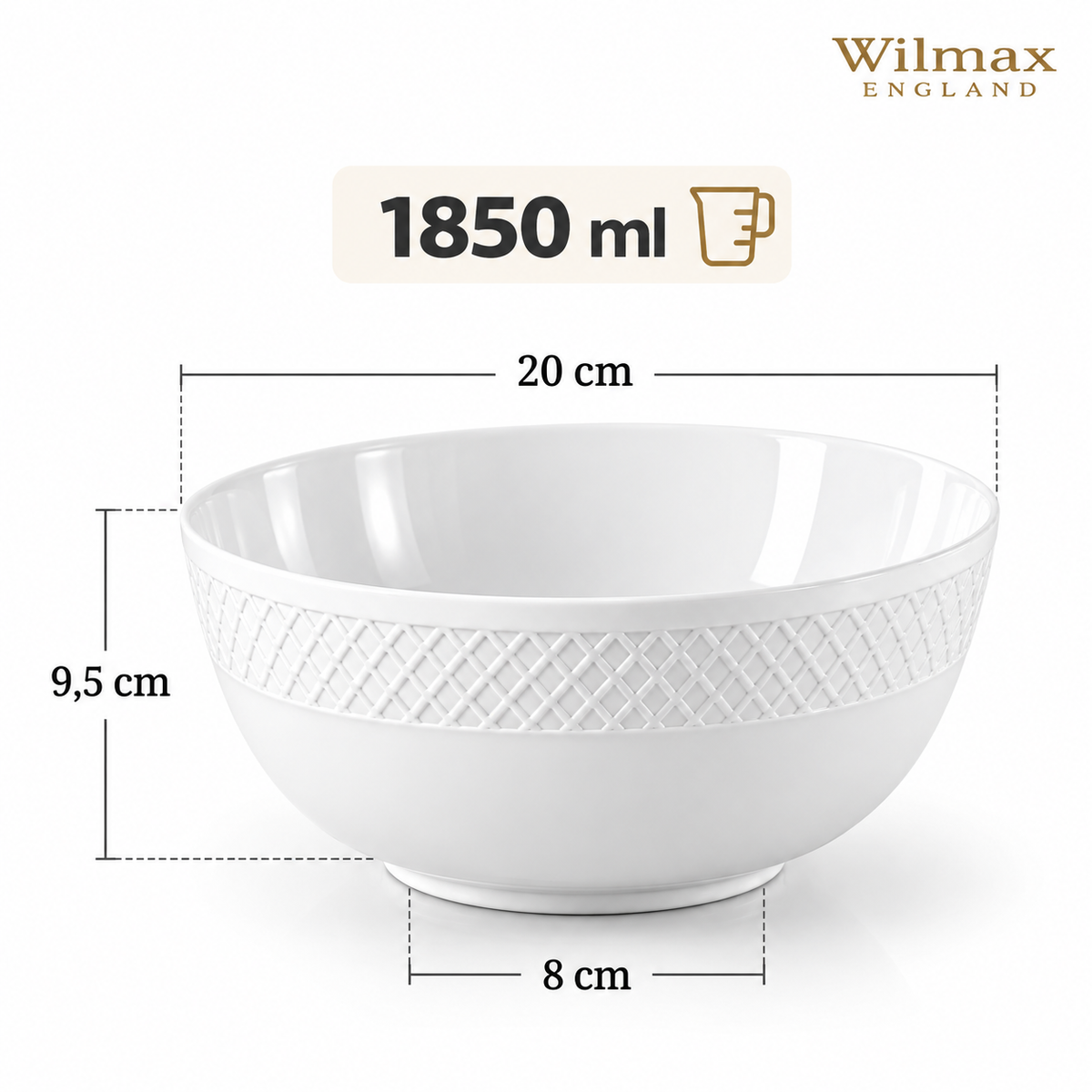Wilmax Schale 20 cm 1850 ml Weiß aus Porzellan