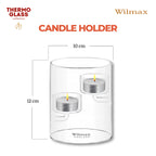 Wilmax Teelichthalter für 2 Teelichter 12 cm Transparent aus Glas
