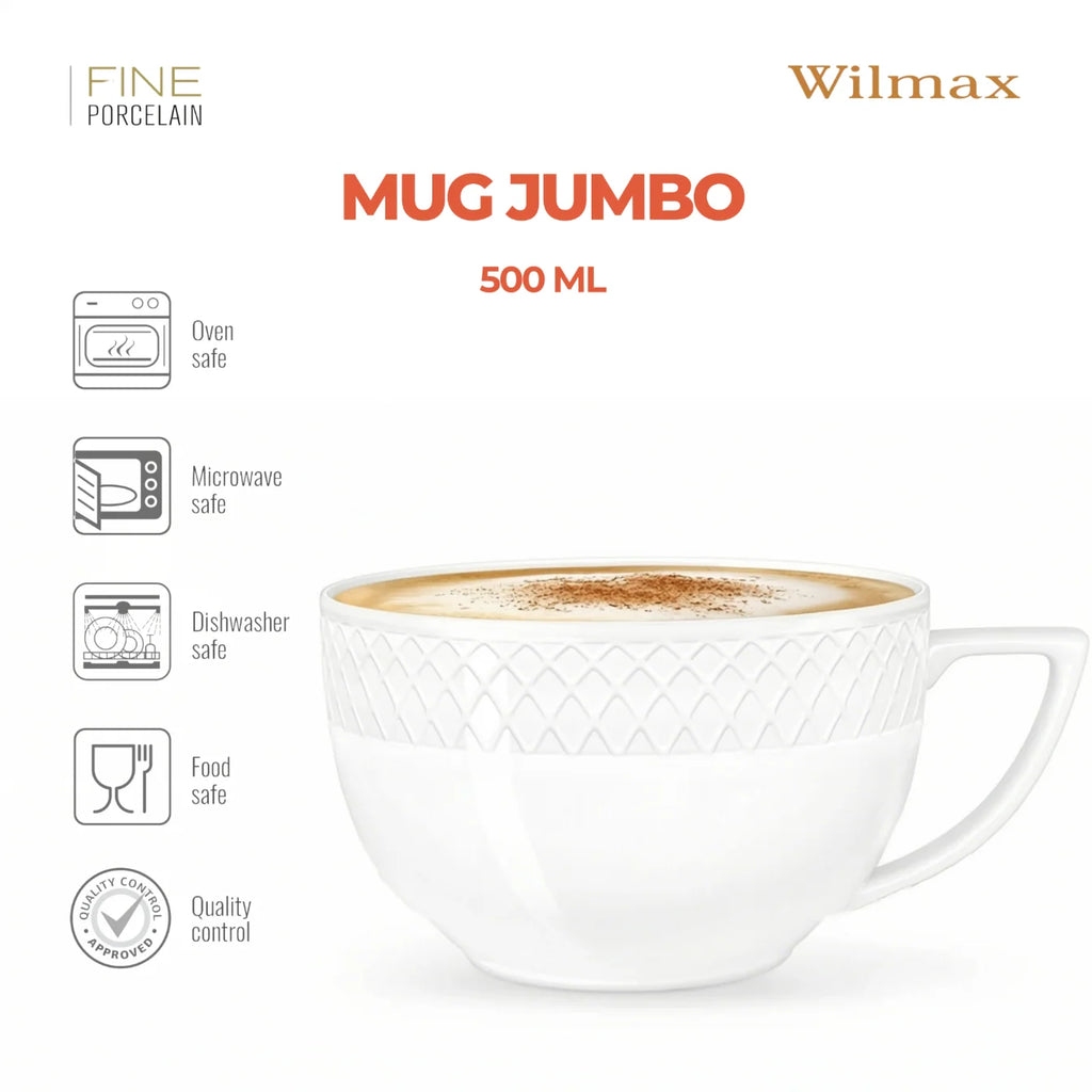 Wilmax Jumbo-Becher 500 ml Weiß aus Porzellan