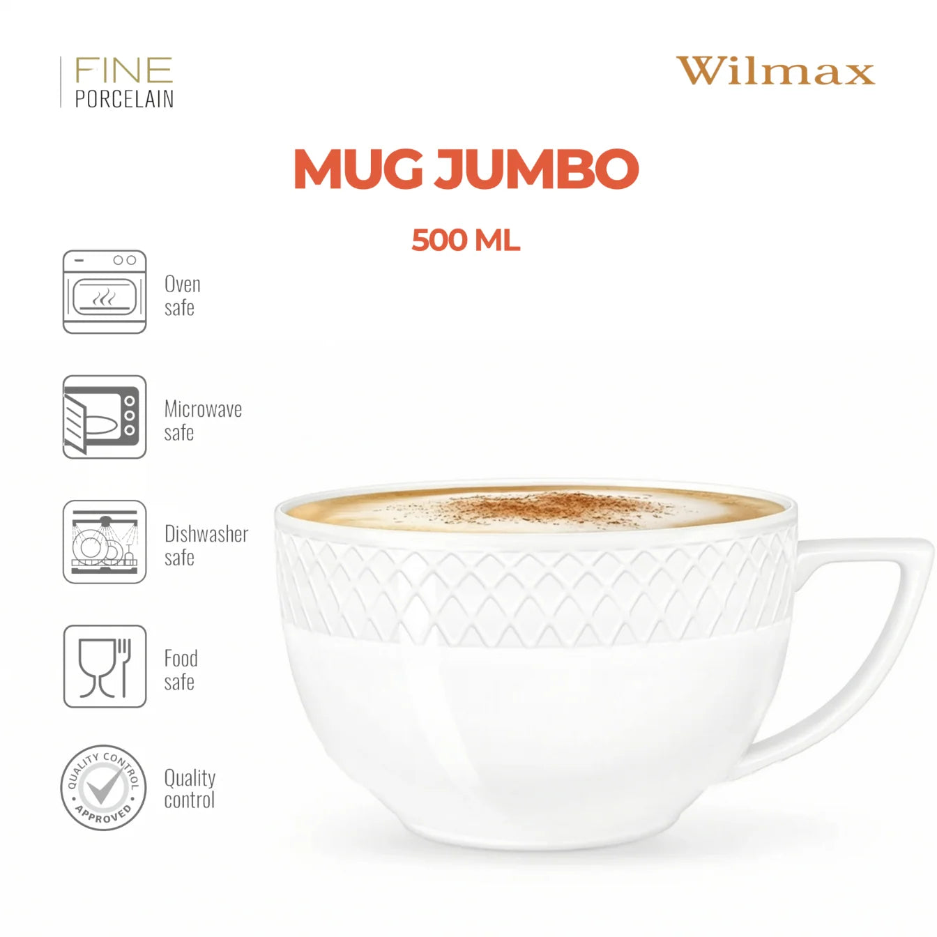 Wilmax Jumbo-Becher 500 ml Weiß aus Porzellan