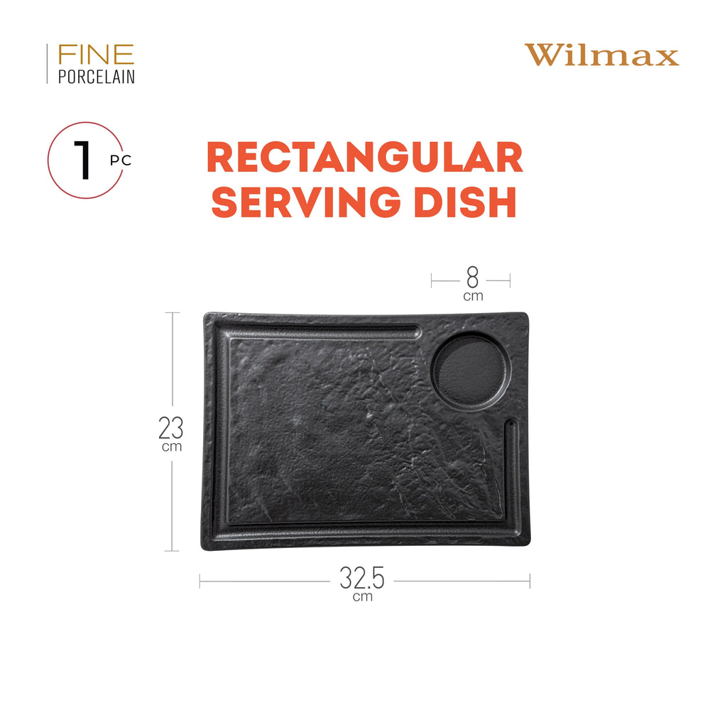 Wilmax Rechteckiger Servierteller 32,5 × 23 cm Schwarz aus Porzellan