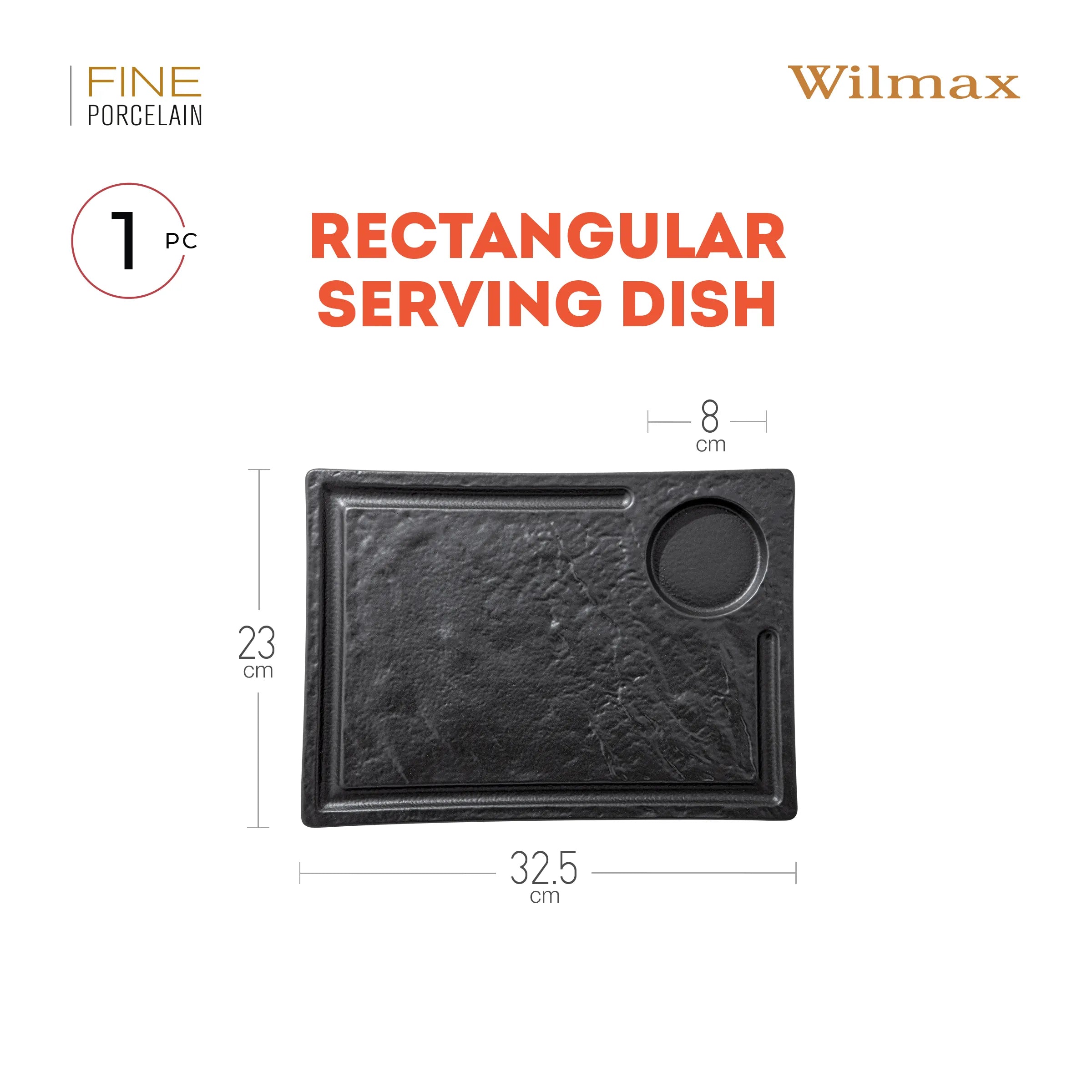 Wilmax Rechteckiger Servierteller 32,5 × 23 cm Schwarz aus Porzellan