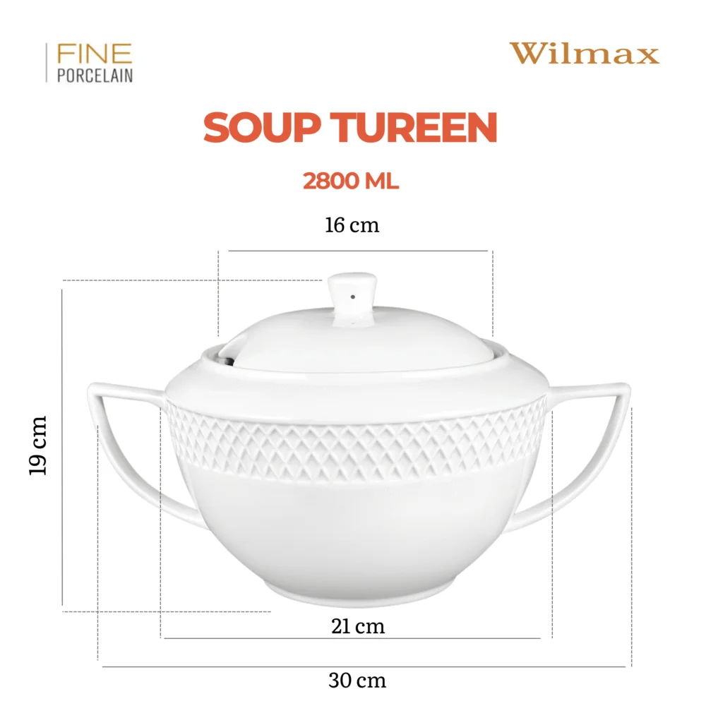Wilmax Suppenterrine mit Deckel 2800 ml Weiß aus Porzellan