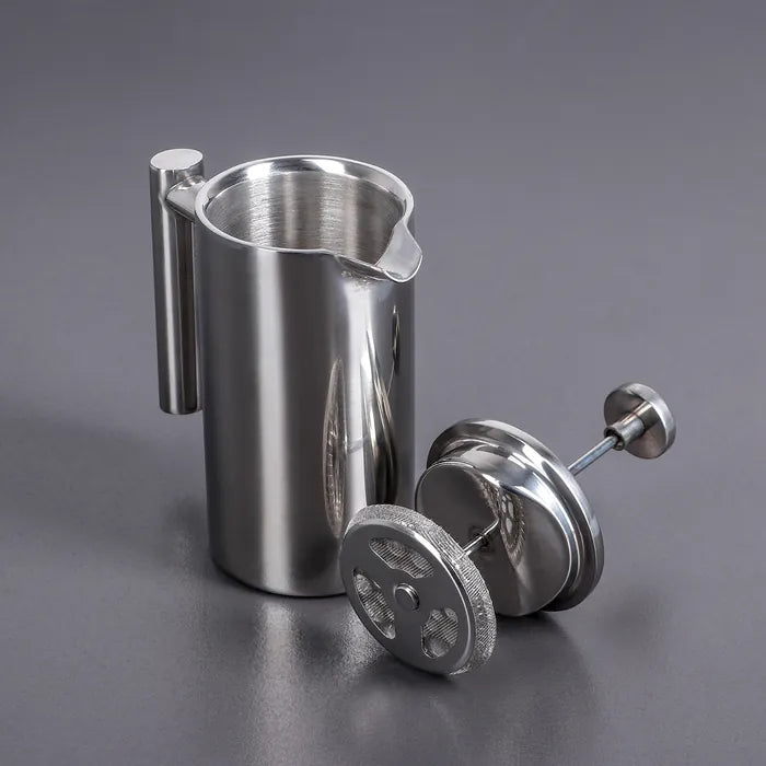 Wilmax Doppelwandige French Press 1000 ml Silber aus Edelstahl