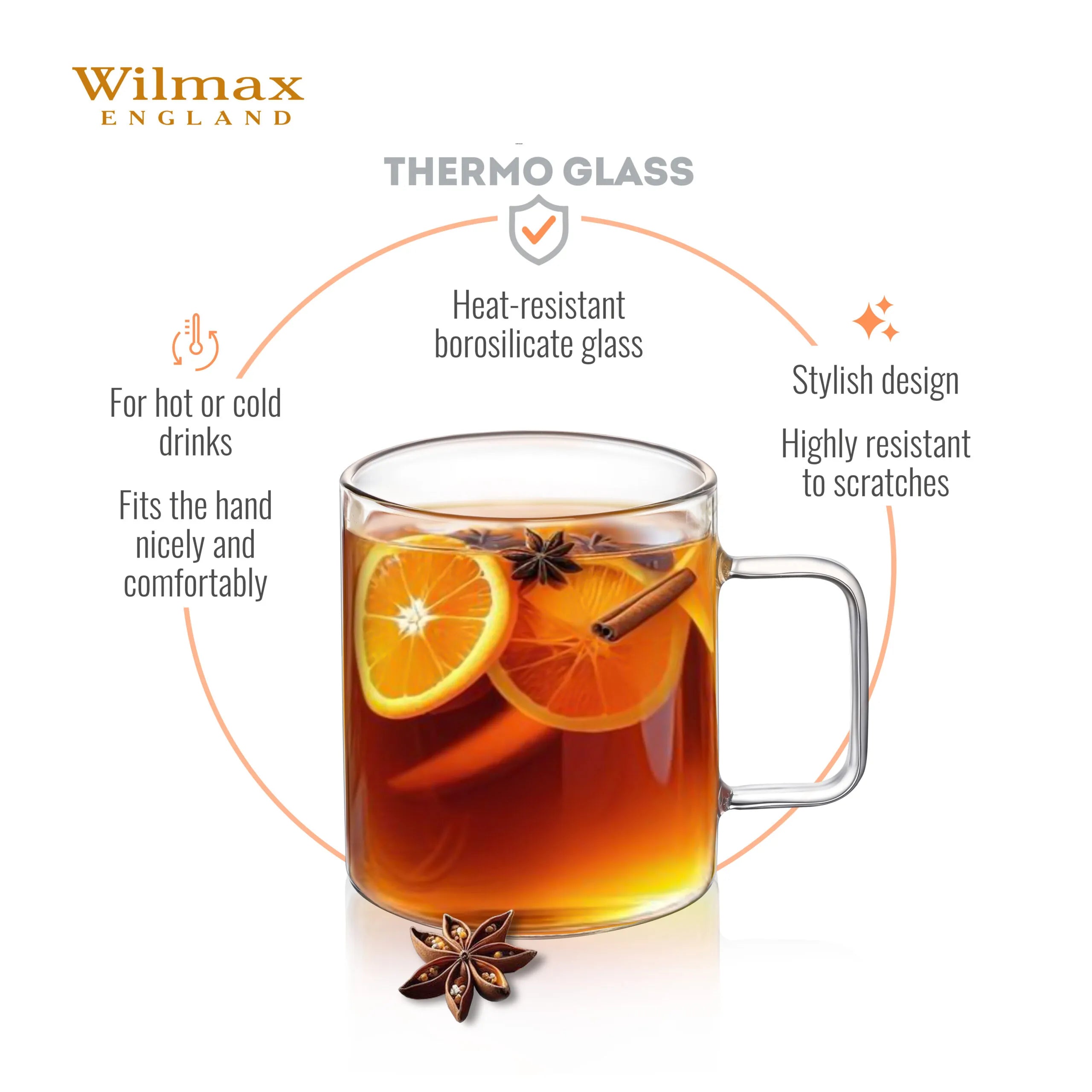 Wilmax Kaffeetasse 400 ml Transparent aus Borosilikatglas