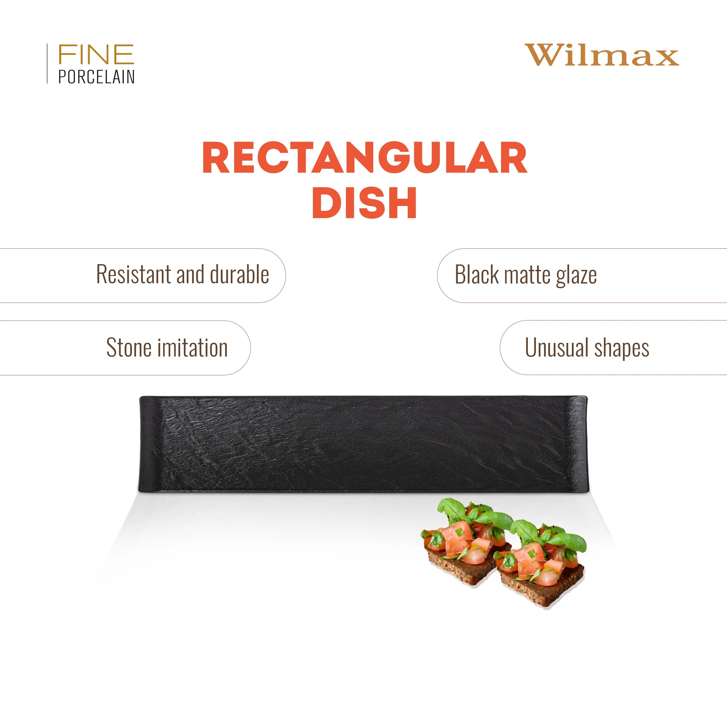 Wilmax Servierplatte 46,5 × 9,5 cm Schwarz aus Porzellan