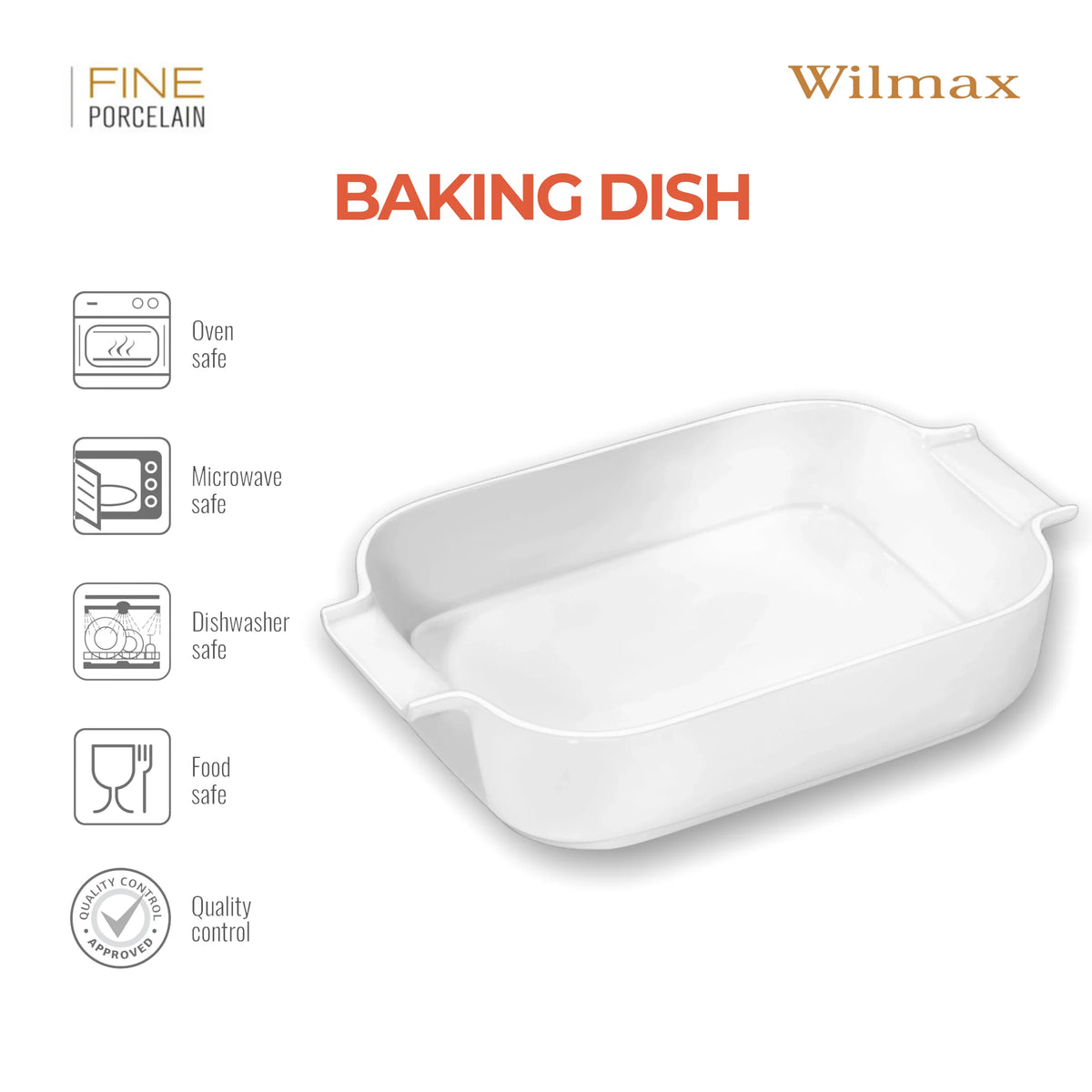 Wilmax Auflaufform mit Griffen 860 ml Weiß aus Porzellan