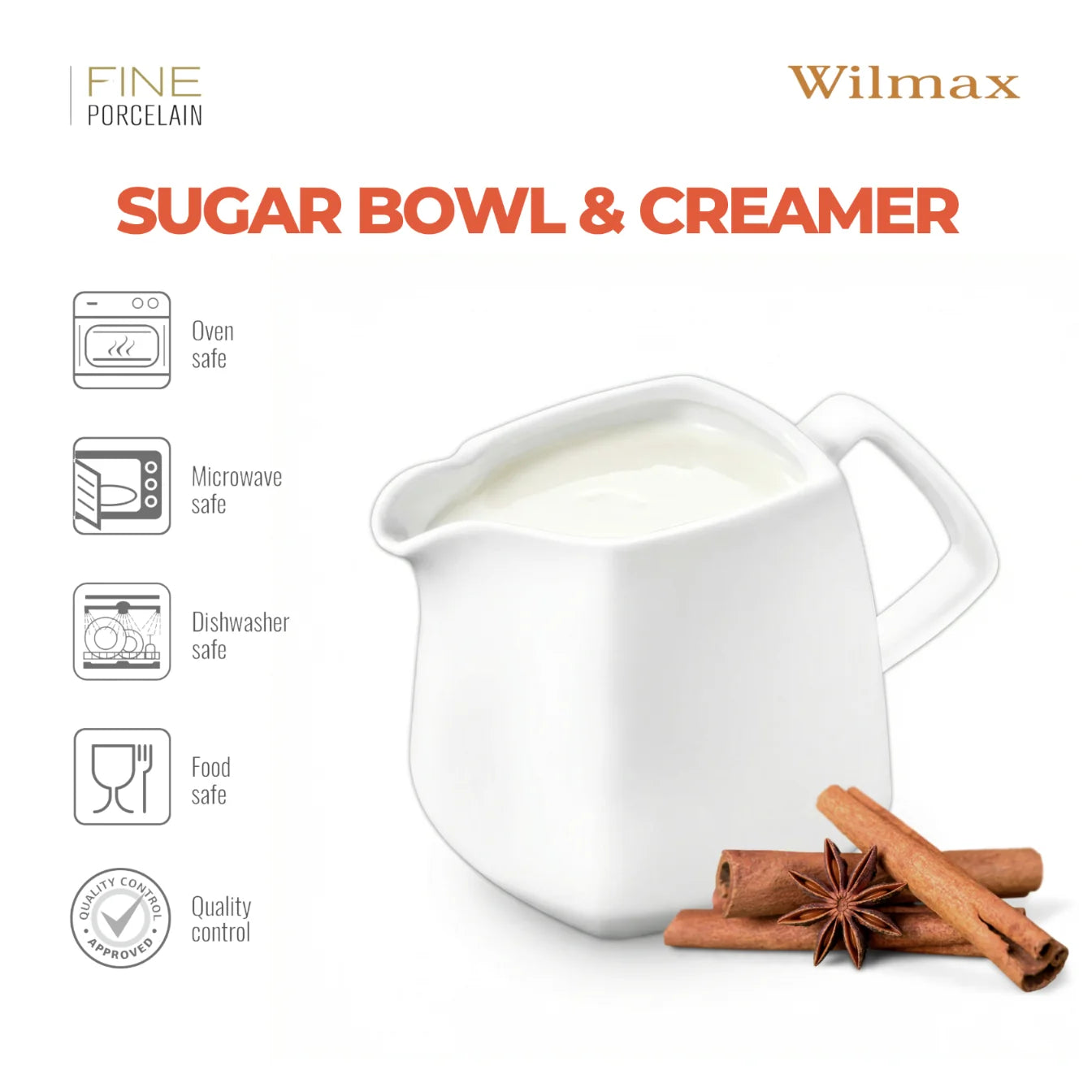 Wilmax Zuckerdose 340 ml und Milchkännchen 300 ml 2-teilig Weiß aus Porzellan