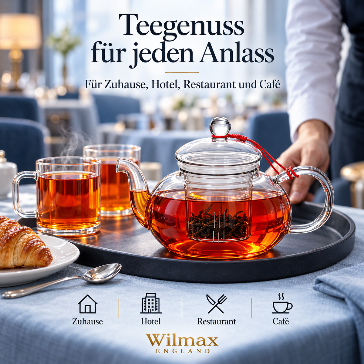 Wilmax Teekanne 620 ml mit Glasfilter Transparent aus Thermoglas