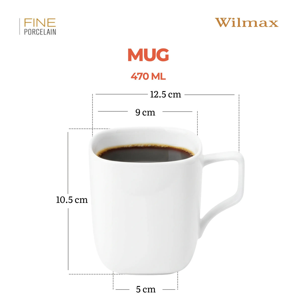 Wilmax Tasse 470 ml Weiß aus Porzellan