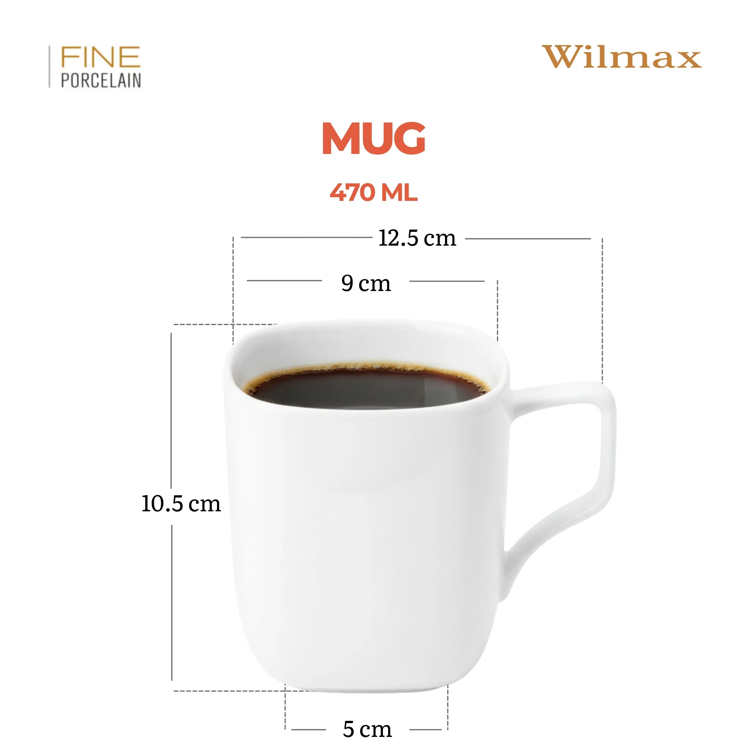 Wilmax Tasse 470 ml Weiß aus Porzellan