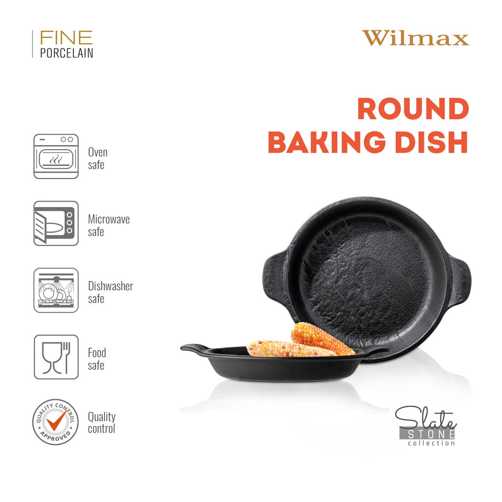 Wilmax Runde Backform 800 ml Schwarz aus Porzellan