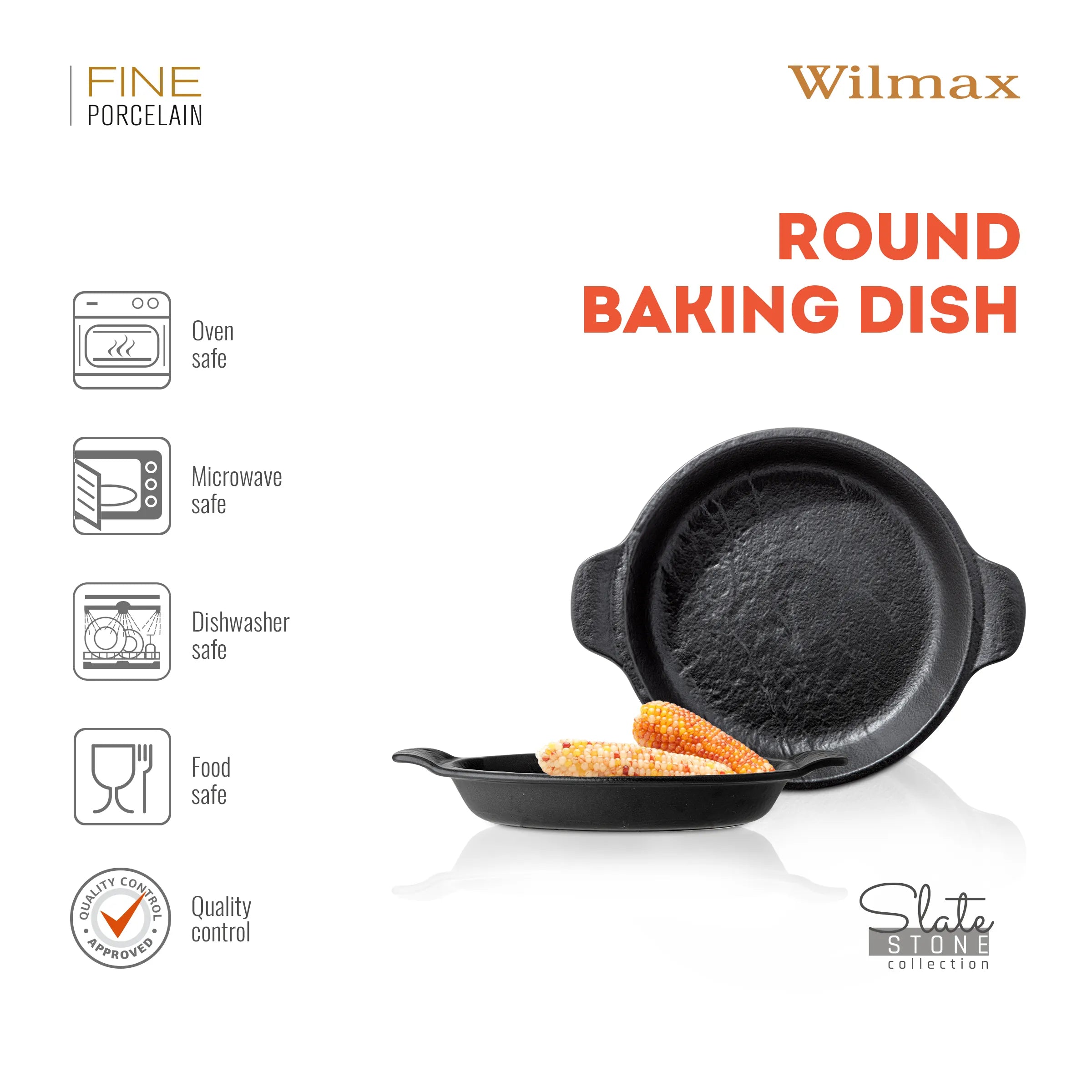 Wilmax Runde Backform 800 ml Schwarz aus Porzellan