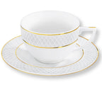 Wilmax Kaffeetasse mit Untertasse 90 ml 4er-Set Weiß mit goldfarbenem Dekor aus Porzellan