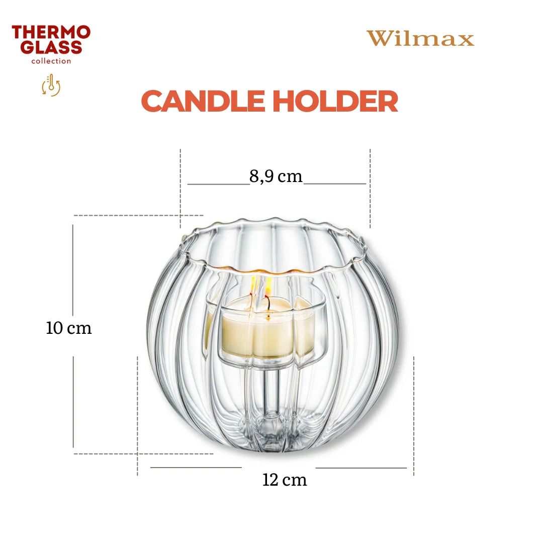 Wilmax Teelichthalter für 1 Teelicht 12 × 10 cm Transparent aus Glas