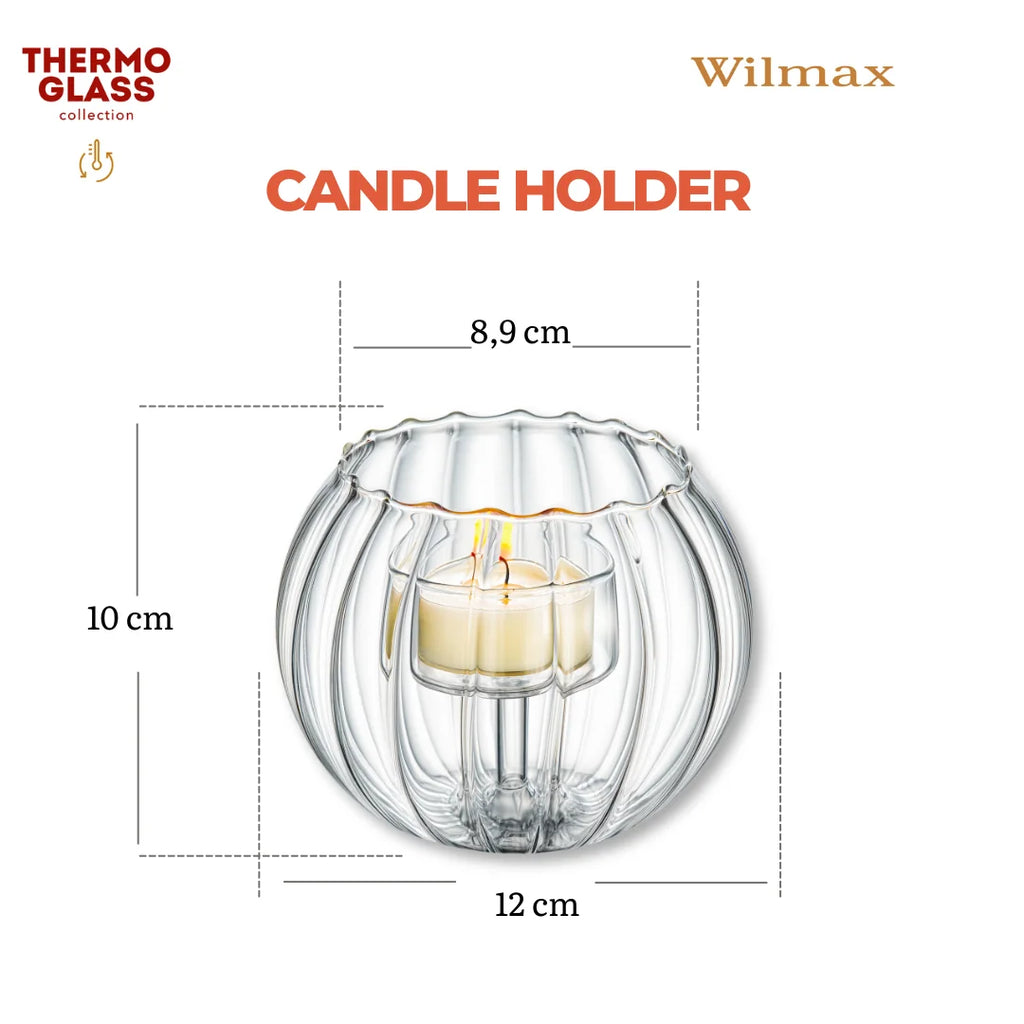 Wilmax Teelichthalter für 1 Teelicht 12 × 10 cm Transparent aus Glas